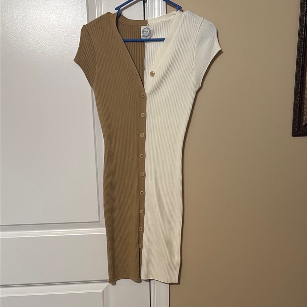 Two-Tone Brown and Cream Dress